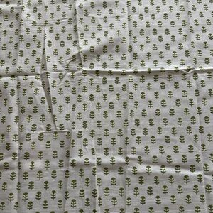 Linen Hand Blocked Green Leaf Print Fabric